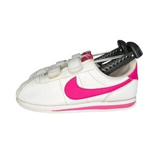 Nike Cortez Basic SL Leather Strapped Sneakers Shoes Size 3Y White Pink